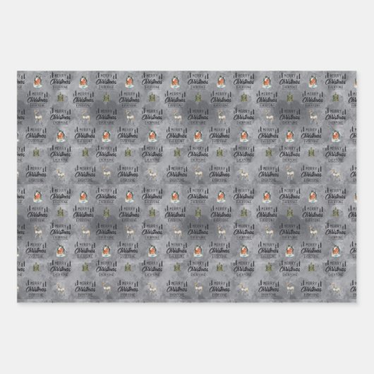 Geschenkwrap Set von 3 Aquarellwein Weihnachtsvari Geschenkpapier Set (Vorderseite 2)