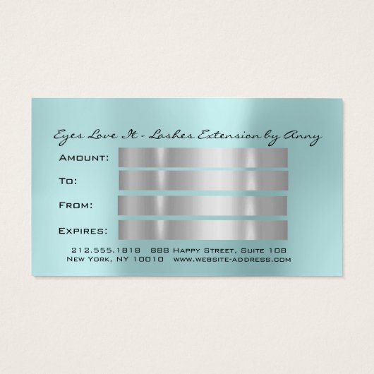 Geschenkzertifikat Blaues Wasser Gold Lashes Makeu (Rückseite)