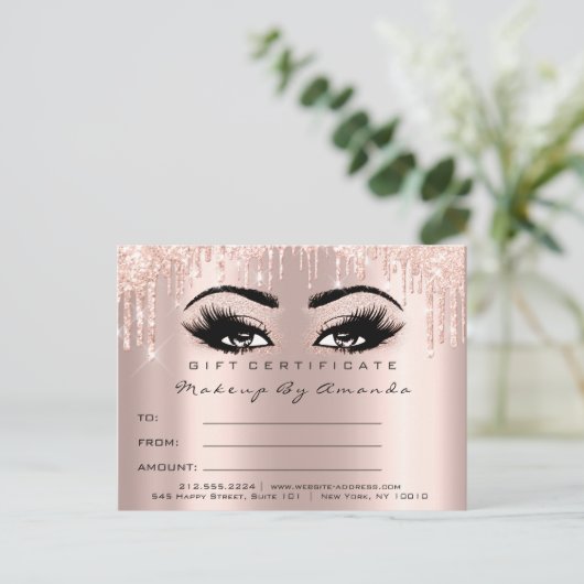 Geschenkzertifikat Eyelashes Brows Makeup Glam Postkarte (Stehend Vorderseite)