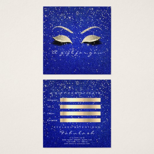 Geschenkzertifikat Gold Glitzer Lashes Blue Makeup (Vorne & Hinten)