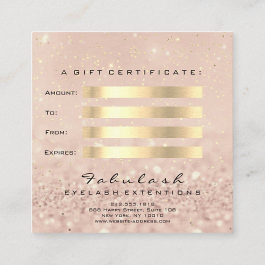 Geschenkzertifikat Gold Glitzer Lashes Makeup Arti Rabattkarte (Rückseite)