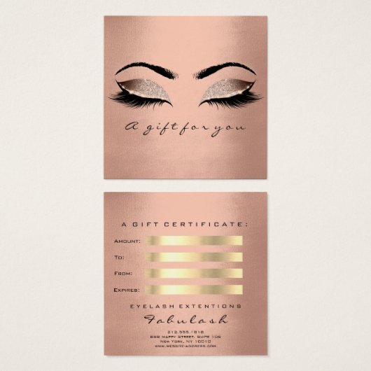 Geschenkzertifikat Rose Gold Glitzer Lashes Makeup (Vorne & Hinten)