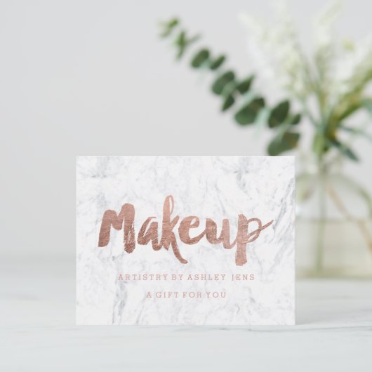 Geschenkzertifikat Rose Gold Make-up Skript Marmor (Stehend Vorderseite)