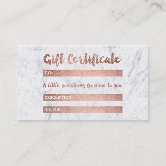 Geschenkzertifikat-Rosengold peitscht Rabattkarte (Rückseite)