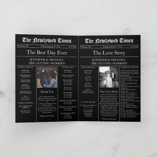 Geschichte des Programms "Black Newspaping Wedding Einladung (Innenseite)