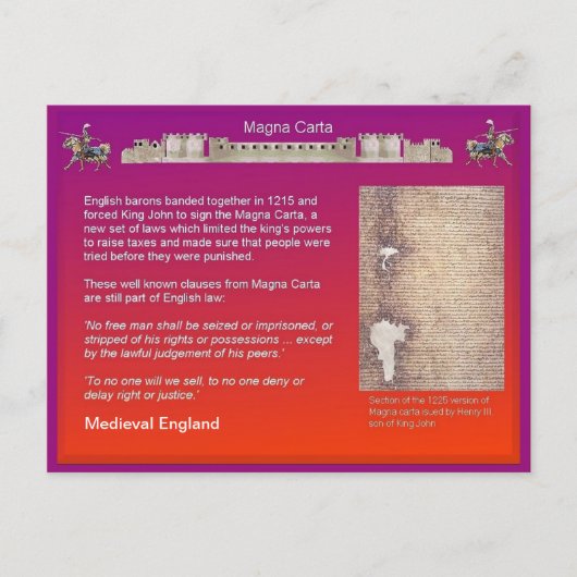 Geschichte, Mittelalter England, Magna Carta Postkarte (Vorderseite)