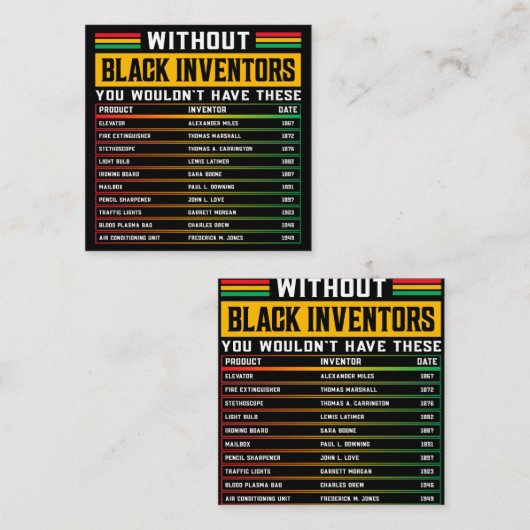 Geschichte vergessener schwarzer Erfinder schwarze Quadratische Visitenkarte (Vorne/Hinten)