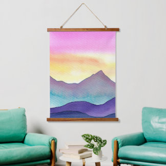 Geschichtete Aquarellberge Wandteppich Mit Holzrahmen