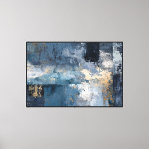Geschichtete blaue und goldene abstrakte Gitter-Ku Leinwanddruck