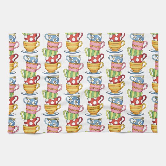 Geschichtete Teetassen Teatime-Illustration Geschirrtuch (Horizontal)