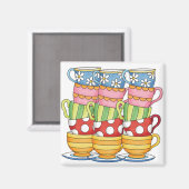 Geschichtete Teetassen-Teatime-Illustration Magnet (Vorderseite/Rückseite)