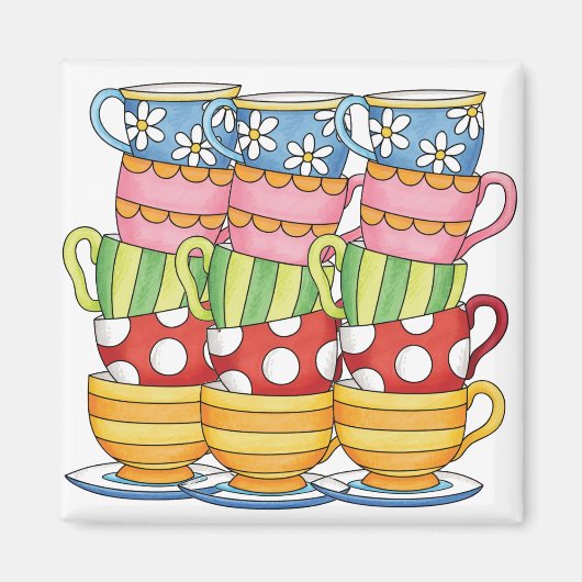 Geschichtete Teetassen-Teatime-Illustration Magnet (Vorne)