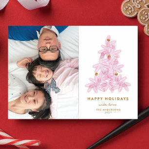 Geschichteter rosa Weihnachtsbaum-Feiertags-Fotoka Feiertagskarte