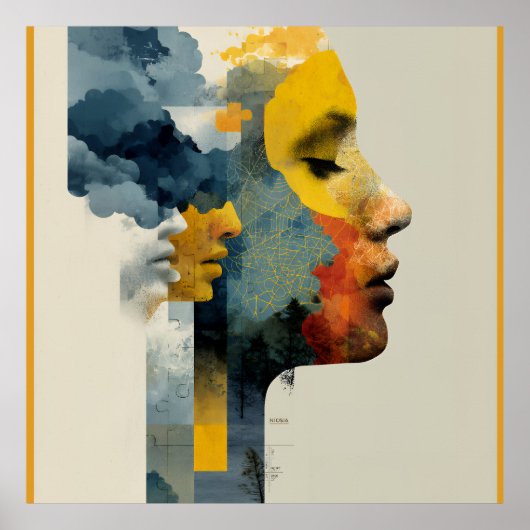 Geschichtetes Profil-Mosaik-Mindscape-Glow Poster (Vorne)