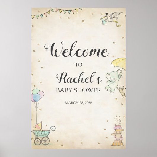 Geschichtsbuch-Baby-Shower-Willkommensposter Poster (Vorne)