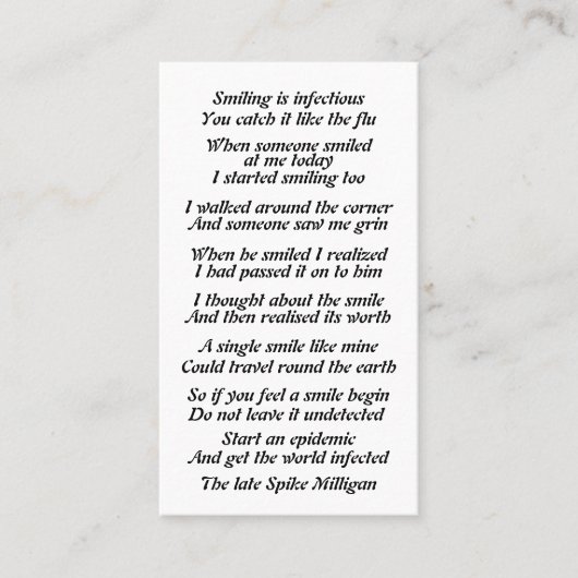 Geschicktes Gedicht an Telefonnummerkarte (Vorderseite)