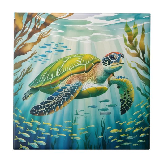 Geschilderte Schildkröte Fliese (Vorderseite)