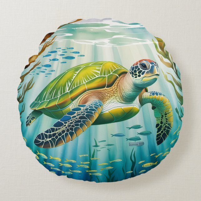 Geschilderte Schildkröte Rundes Kissen (Vorderseite)