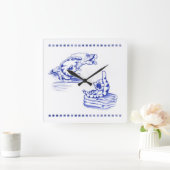 Geschirmte Handtücher Kitty Cat Badezimmer Toile L Quadratische Wanduhr (Zuhause)