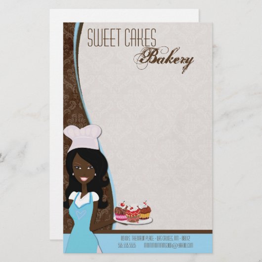 Geschirr - Afroamerikanischer Bäcker-Cup - Kuchen  Briefpapier (Vorne/Hinten)