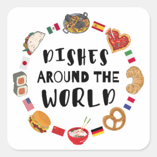 Geschirr auf der ganzen Welt Quadratischer Aufkleber