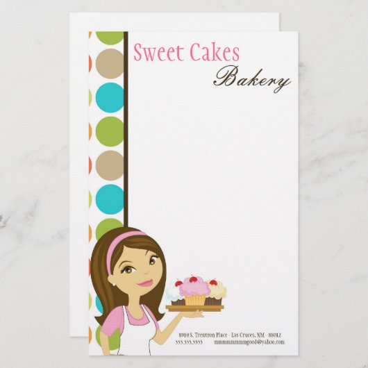 Geschirr - Bäckerei Brünett Baker Cup Kuchen Bäcke Briefpapier (Vorne/Hinten)