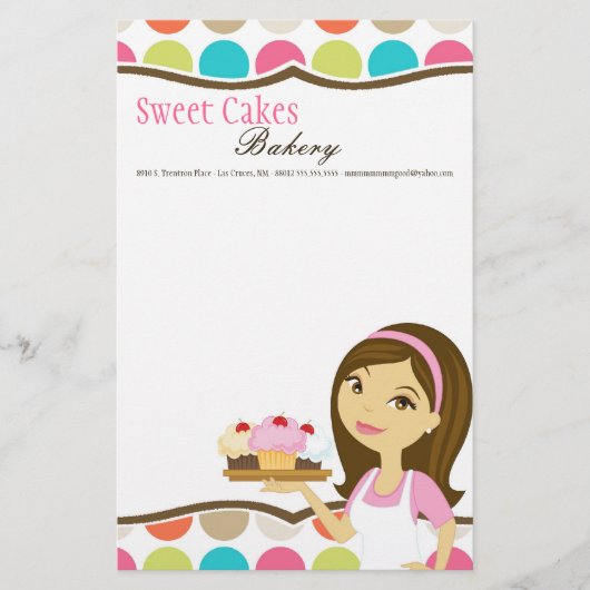 Geschirr - Bäckerei Brünett Baker Cup Kuchen Bäcke Briefpapier (Vorderseite)