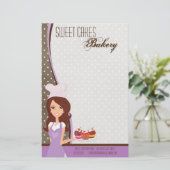 Geschirr - Brünettes Baker Lila Cup Kuchen backen Briefpapier (Stehend Vorderseite)