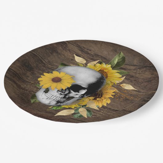Geschirr Empfang Rustikale Sonnenblumenhaube Pappteller (Schrägansicht)