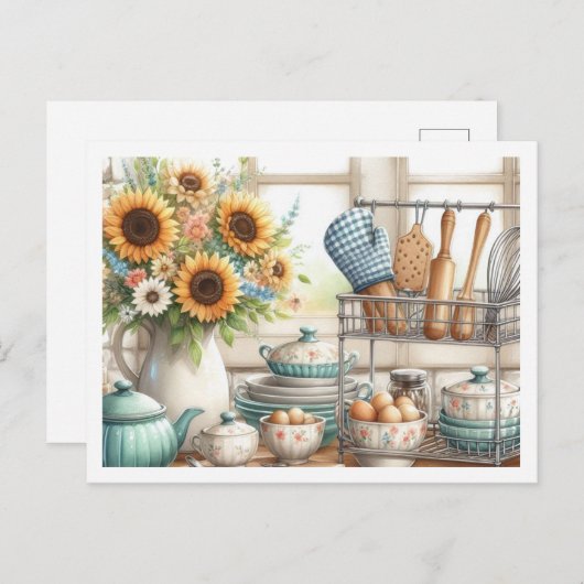 Geschirr Küche Bakers Rack Blue Teapot Postkarte (Vorne/Hinten)