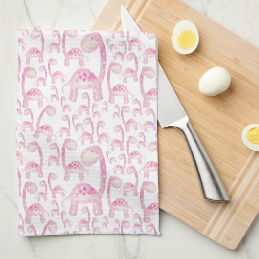 Geschirr mit rosa Dinosaurier Geschirrtuch (Viertel Falte)