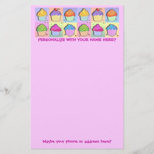 Geschirr - Pop Art Cupcakes Briefpapier (Vorderseite)