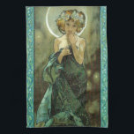Geschirrtuch Alphonse Mucha Clair De Lune<br><div class="desc">Geschirrtuch Alphonse Mucha Clair De Lune. Allegorische Malerei der Lithographie. Alphonse Mucha ist für seine Kunst nouveau Anzeigen und Plakate berühmt, welche die schönen jungen Frauen kennzeichnen, die durch Blumen und verwickelte Verzierung umgeben werden. Clair de Lune oder Abends-Stern kennzeichnet eine herrliche junge Frau, die ein starry Kleid trägt. Sie...</div>