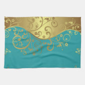 Geschirrtuch--Aquamariner u. GoldWirbel Handtuch (Horizontal)