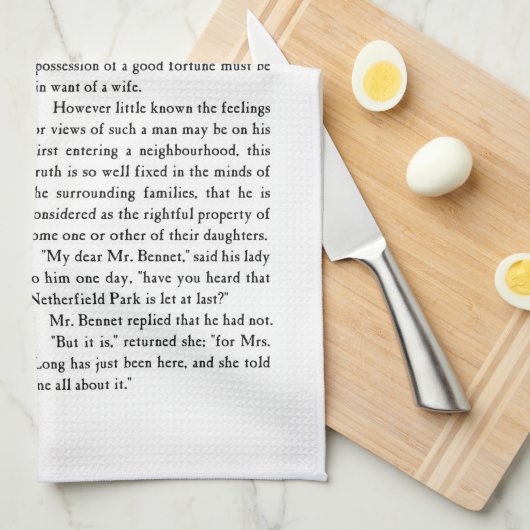 Geschirrtuch des Stolz-u. Vorurteil-Kapitels 1 (Viertel Falte)