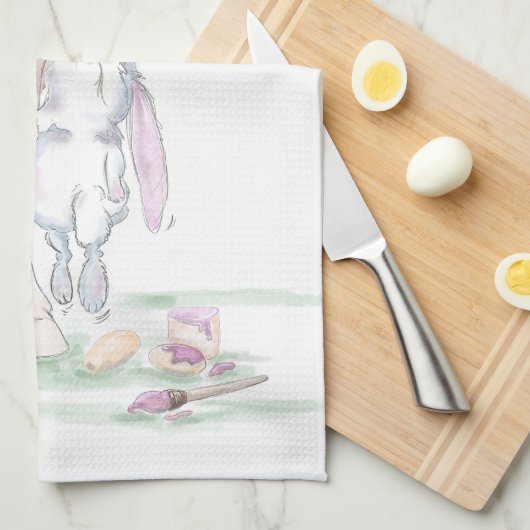 Geschirrtuch mit Osterbild, Pferd und Osterhase (Viertel Falte)