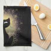 Geschirrtuch - schwarze Katze im Licht (Viertel Falte)