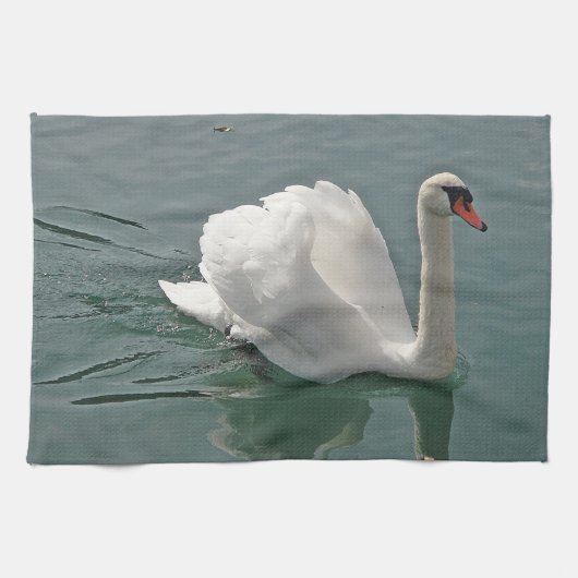 Geschirrtuch stolzer weisser Schwan (Horizontal)