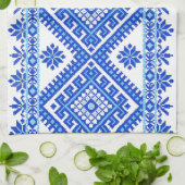 Geschirrtuch-ukrainisches Querstich-Druck-Blau Handtuch (Gefaltet)