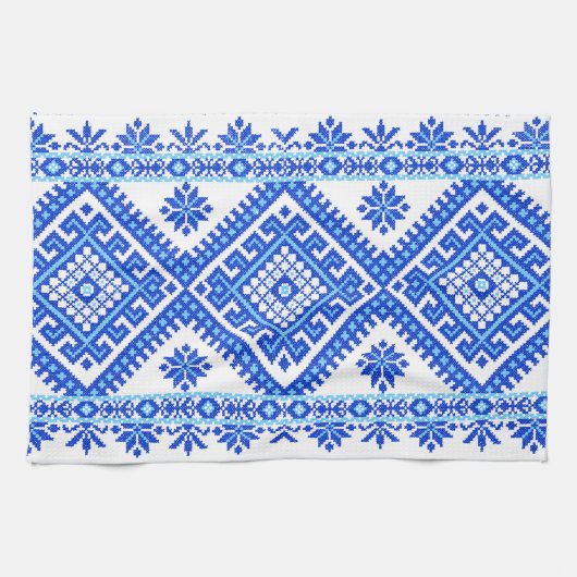 Geschirrtuch-ukrainisches Querstich-Druck-Blau Handtuch (Horizontal)