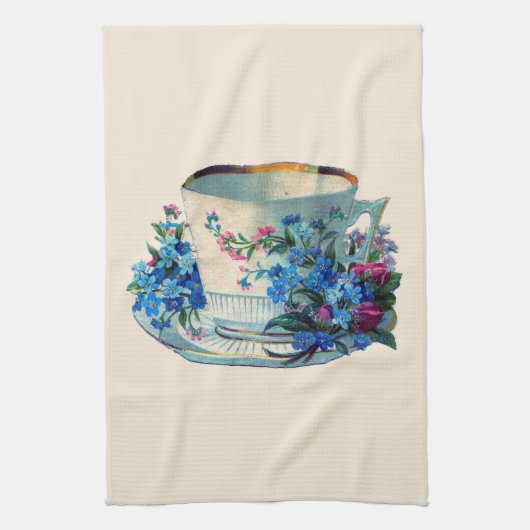 Geschirrtuch : VINTAGE TEETASSE MIT BLUMEN (Vertikal)