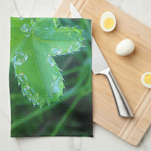 Geschirrtuch Wassertropfen auf Blatt (Viertel Falte)