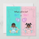 Geschlecht decken Afroamerikaner-Baby-Rosa u. Blau Einladung (Rückseite)