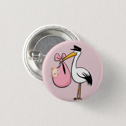 Geschlecht decken Baby-weißer Storch-Rosa-Stoff Button (Vorne & Hinten)