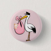 Geschlecht decken Baby-weißer Storch-Rosa-Stoff Button (Vorderseite)