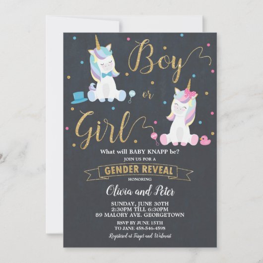 Geschlecht decken Einhorn-Jungen auf, oder Einladung (Vorderseite)