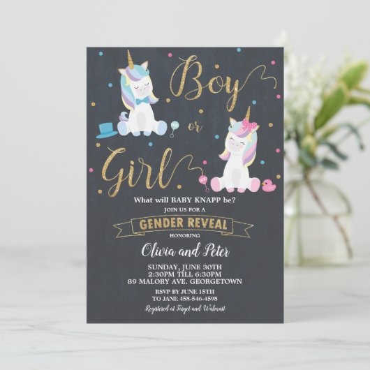 Geschlecht decken Einhorn-Jungen auf, oder Einladung (Stehend Vorderseite)