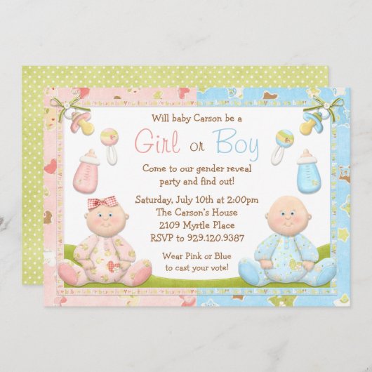 Geschlecht decken Party Einladung auf (Vorne/Hinten)