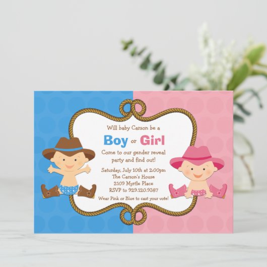 Geschlecht decken Party Einladung auf (Stehend Vorderseite)