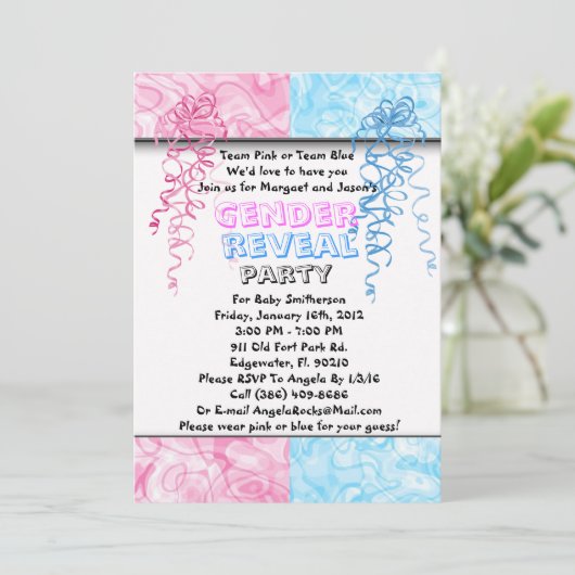 Geschlecht decken Party Einladung auf (Stehend Vorderseite)